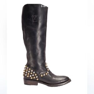 ASH Vamos Bis Leather Studded Black Riding Boots Size 38